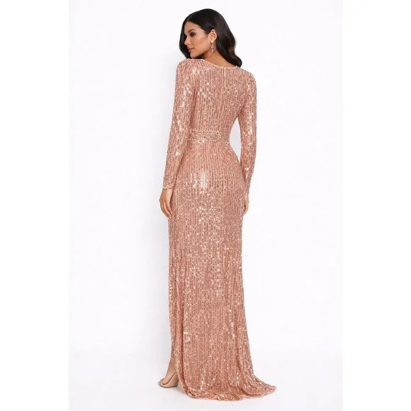 Mac Duggal Rose Gold Sequin Surplice Wrap Gown Size 12 Formal Evening Dress  NWT is available for purchase on au PAY Market - Imported Goods Online  Store Co.Ltd. | au PAY Market -